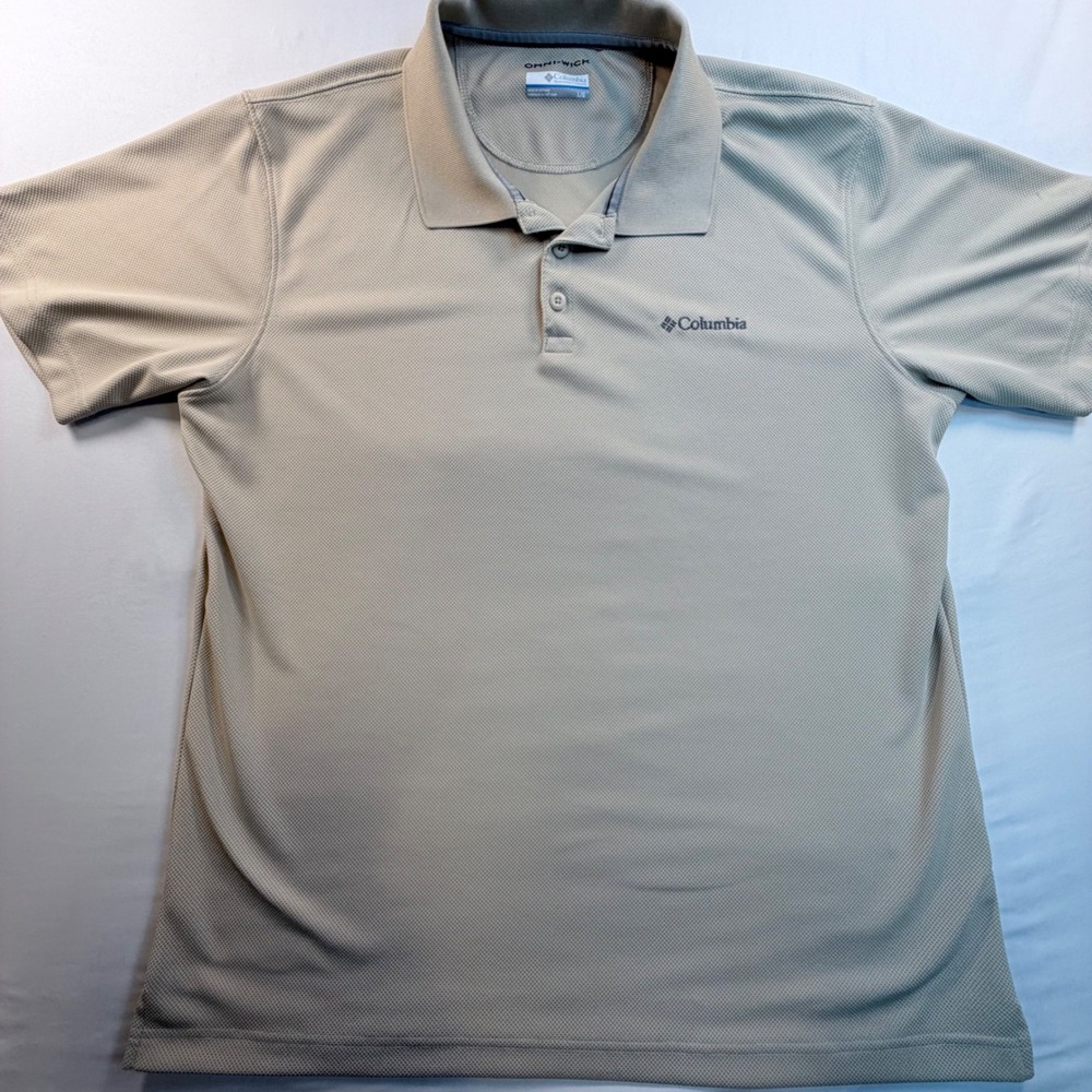 Columbia Omni Wick Polo Shirt Mens Large Beige Performance Golf Casual